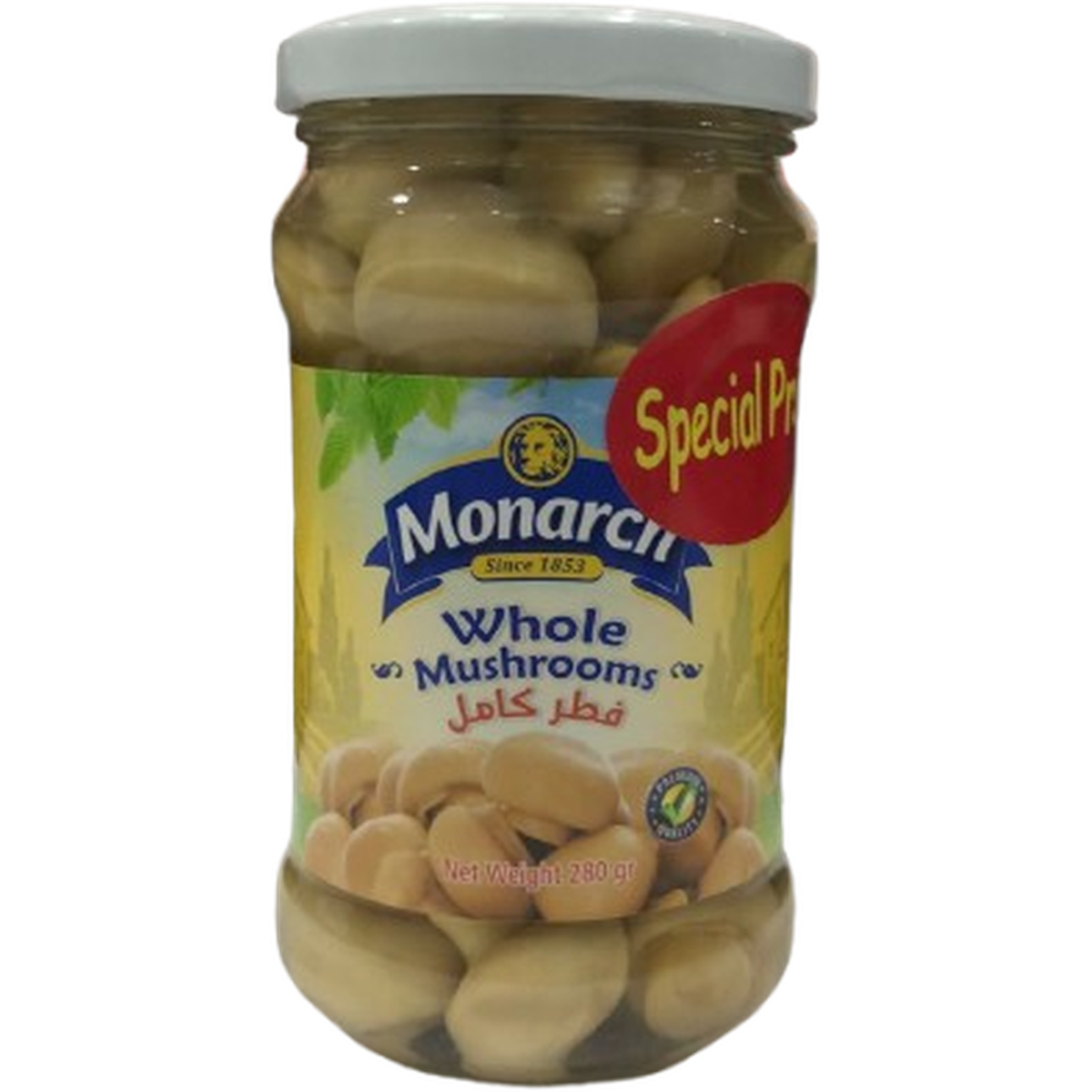 MONARCH WHOLE MUSHROOMS GLASS 280G @ SP