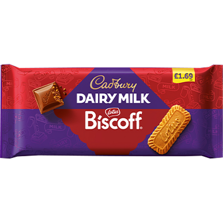 CADBURY DAIRY MILK CHOCOLATE BARS 95G BISCOFF