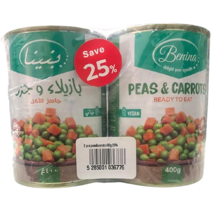 BENINA PEAS & CARROTS 400G *2 @25% OFF