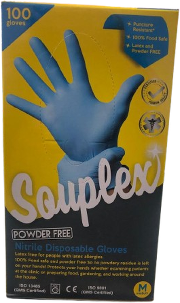 SOUPLEX DISPOSABLE GLOVES MEDUIM *100 POWDER FREE