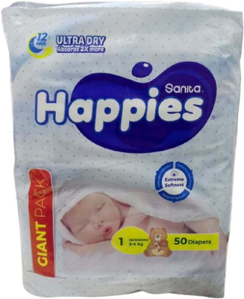 HAPPIES GIANT PACK N1 NEW BORN 2-4 KG ULTRA DRY  *50 DIAPERS