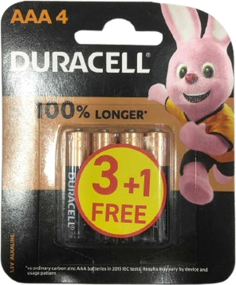 DURACELL BATTERIES AAA 3+1 FREE