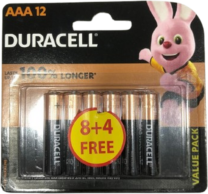 DURACELL BATTERIES AAA 8+4 FREE