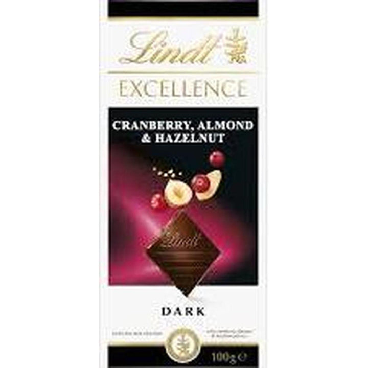 LINDT CRANBERRRY ALMOND & HAZELNUT DARK  100G