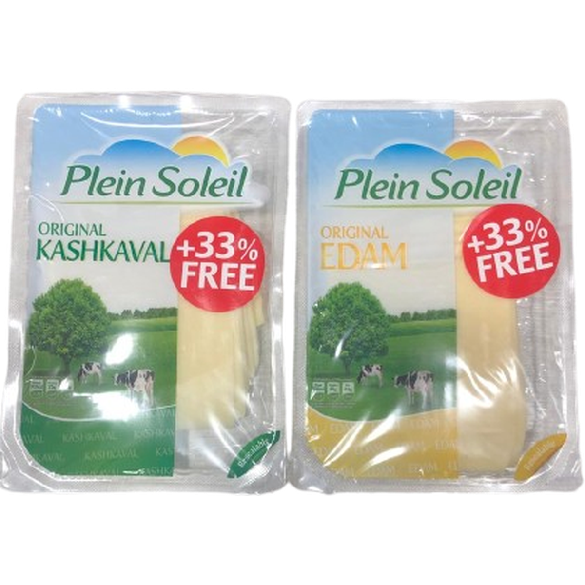 PLEIN SOLEIL EDAM/KASHKAVAL SLICES 150G @ 33% FREE