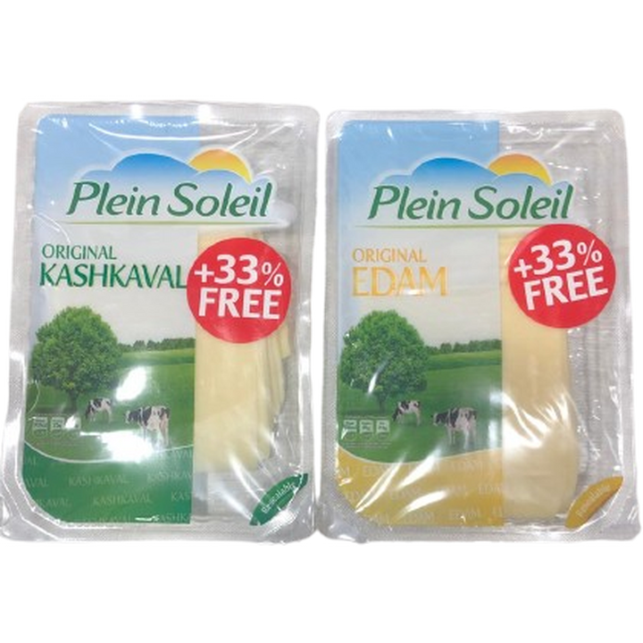 PLEIN SOLEIL EDAM/KASHKAVAL SLICES 150G @ 33% FREE