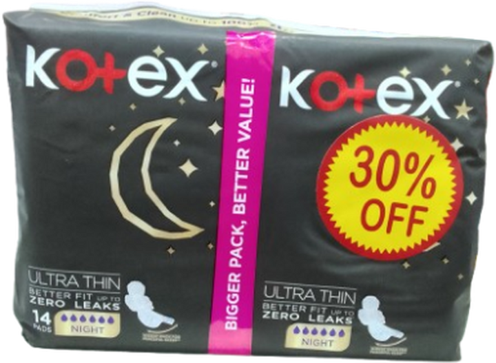 KOTEX FEMININE PADS NIGHT ULTRA THIN *14 @ 30% OFF