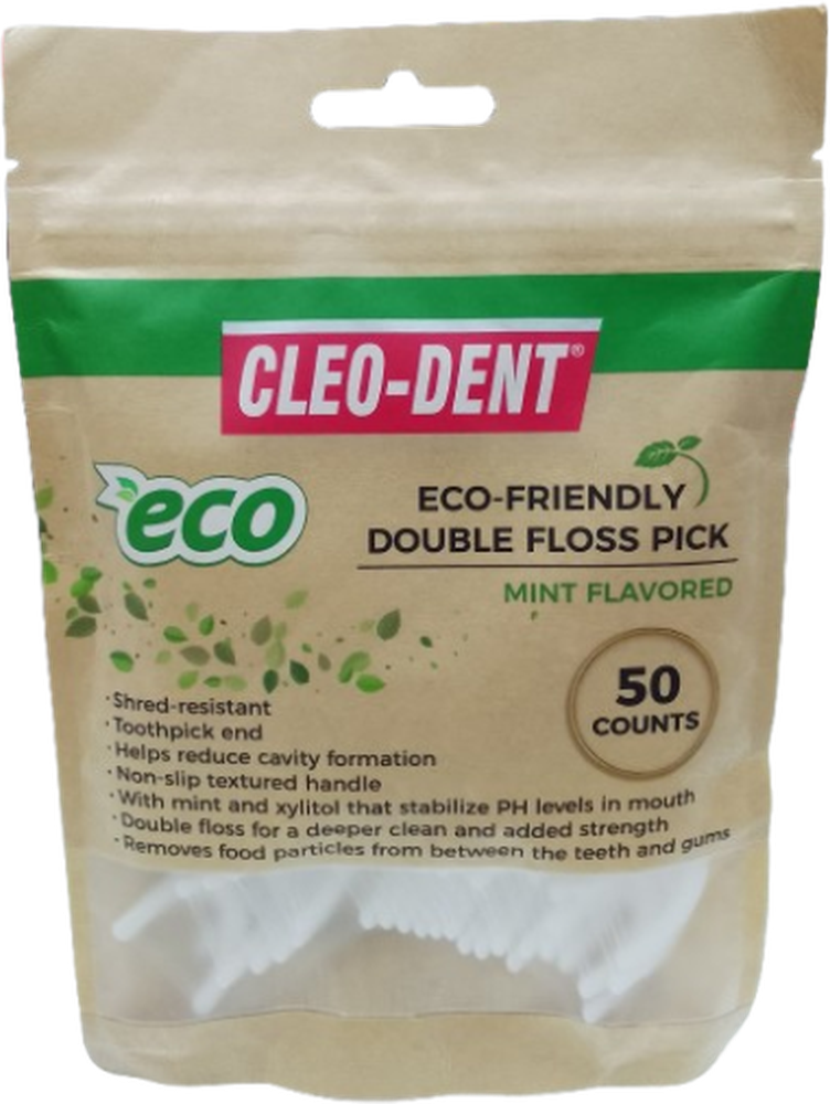 CLEO-DENT DOUBLE FLOSS PICK MINT *50