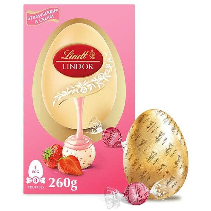 LINDT LINDOR WHITE CHOCOLATE & STRAWBERRY EGG 260G