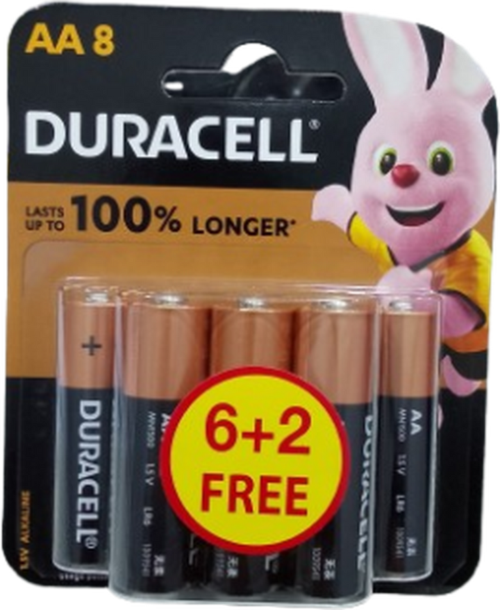 DURACELL BATTERIES AA8 1.5V 6+2 FREE