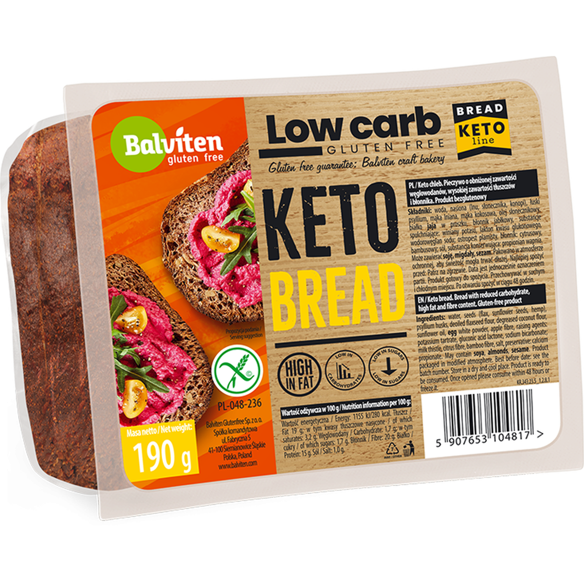 BALVITEN GLUTEN FREE LOW CARB KETO BREAD 190G