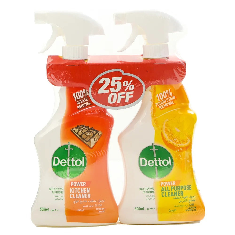 Dettol Power Kitchen Cleaner Orange + All Purpose Cleaner Lemon 500ml *2 @ 25% Off
