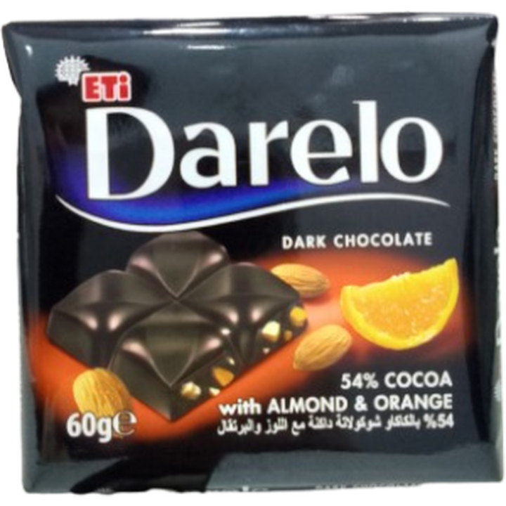 ETI DARELO DARK CHOCOLATE 60G 54% COCOA WITH ALMOND & ORANGE