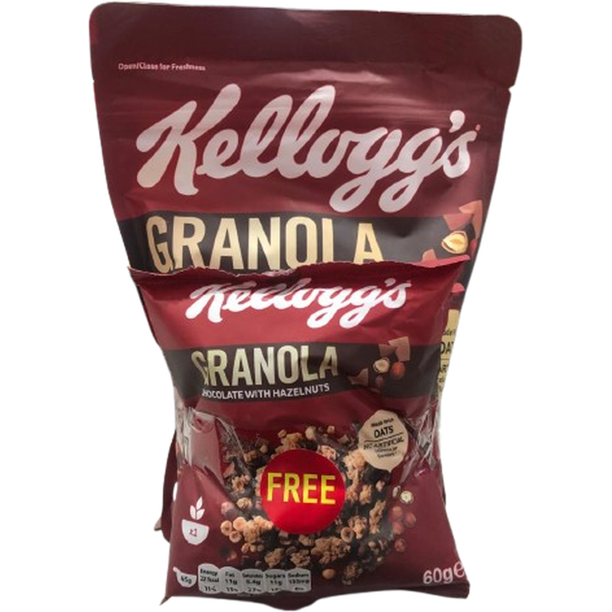 KELLOGG'S GRANOLA CHOCOLATE & HAZELNUTS 380G + 2 PCS @ 60G FREE
