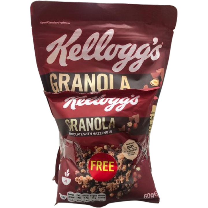 KELLOGG'S GRANOLA CHOCOLATE & HAZELNUTS 380G + 2 PCS @ 60G FREE