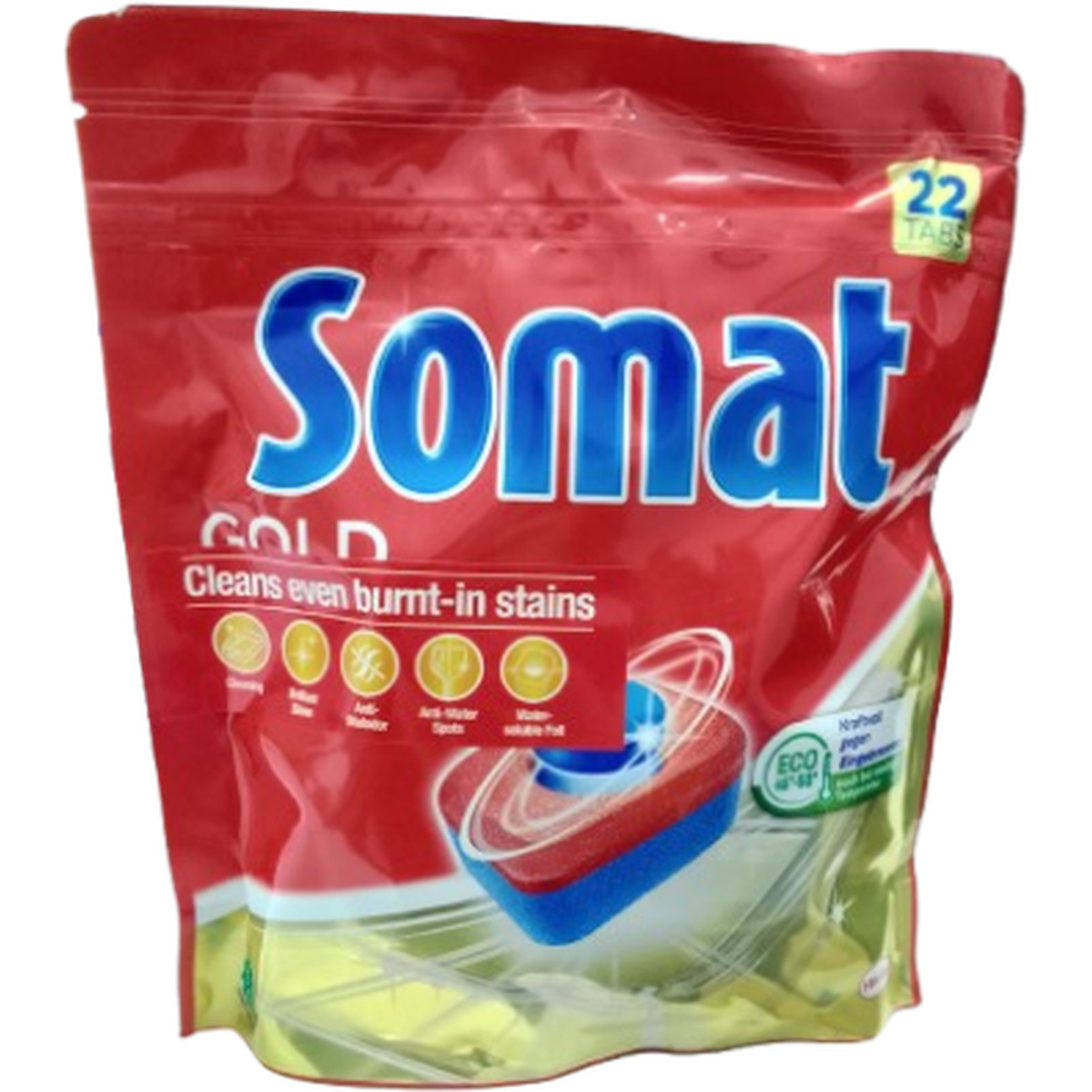 SOMAT GOLD CLEANS EVEN BRUNT-IN STAINS 22 TABS