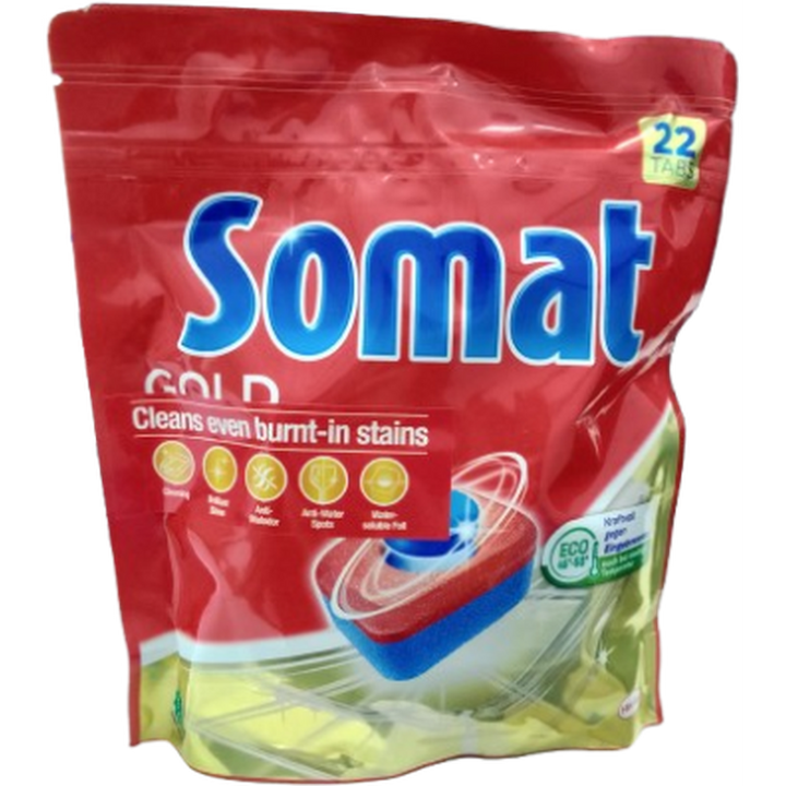 SOMAT GOLD CLEANS EVEN BRUNT-IN STAINS 22 TABS