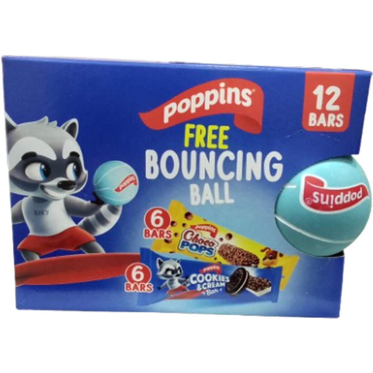 POPPINS 6 CHOCO POPS BARS + 6 COOKIES & CREAM BARS +  BOUNCING BALL FREE