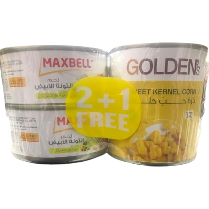 MAXBELL TUNA 185G *2 + GOLDEN'S CORN 300G FREE