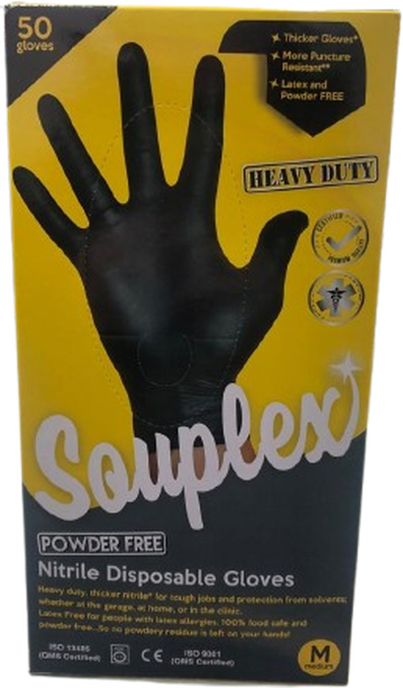 SOUPLEX HEAVY DUTY DISPOSABLE GLOVES MEDIUM*50 POWDER FREE