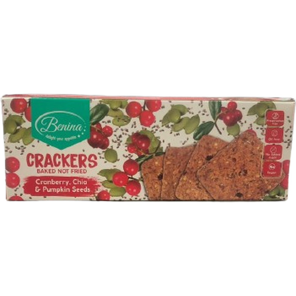 BENINA CRACKERS  CRANBERRY,CHIA & PUMPKIN SEEDS 90G