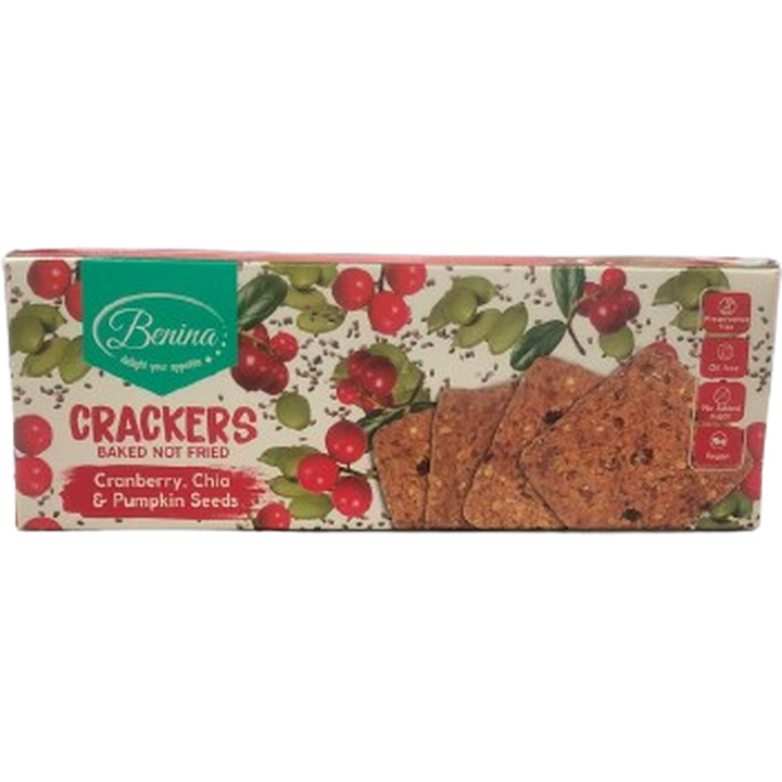 BENINA CRACKERS  CRANBERRY,CHIA & PUMPKIN SEEDS 90G