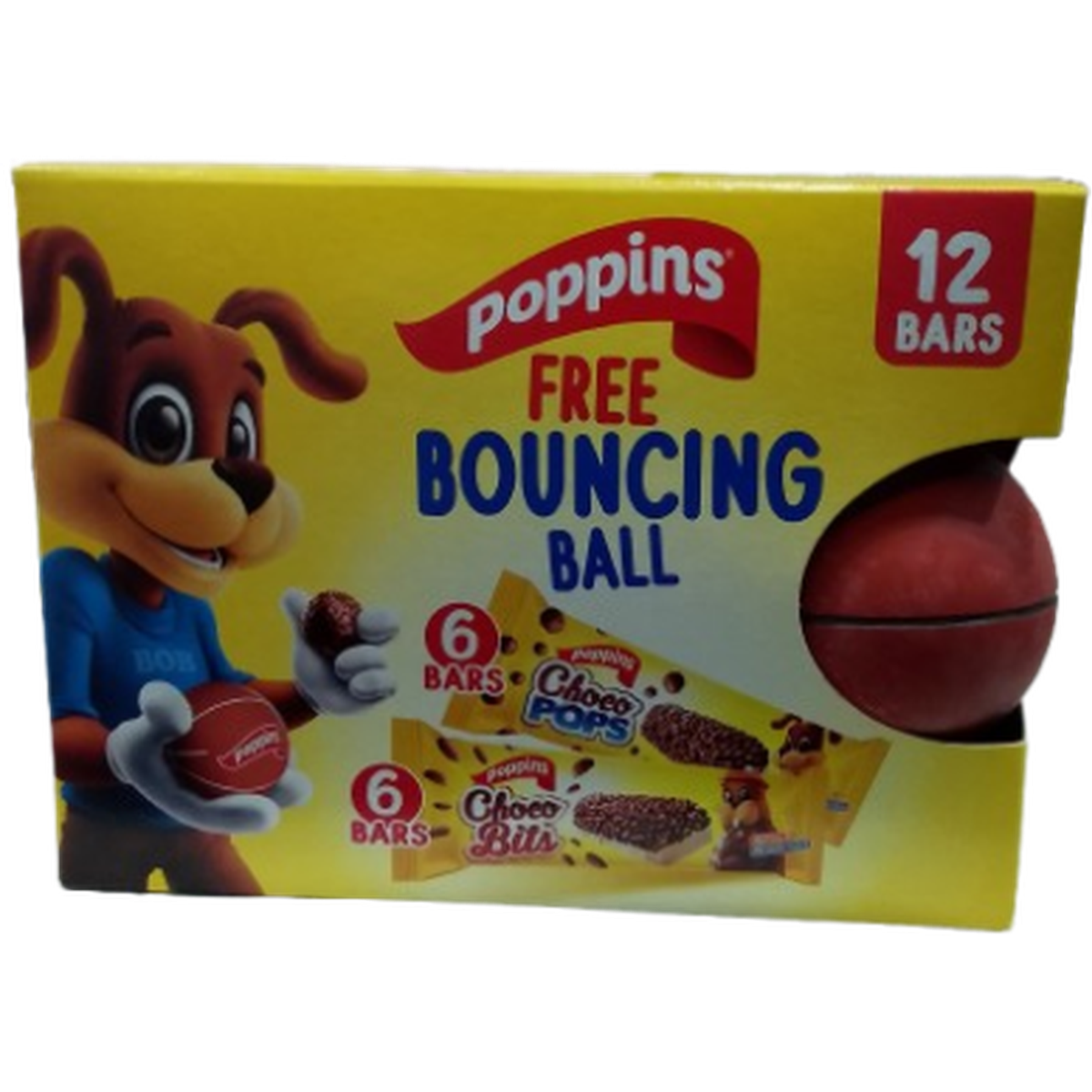 POPPINS 6 CHOCO POPS BARS + 6 CHOCO BITS BARS +BOUNCING BALL FREE