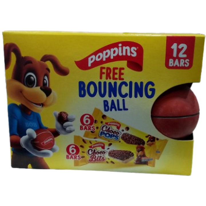 POPPINS 6 CHOCO POPS BARS + 6 CHOCO BITS BARS +BOUNCING BALL FREE