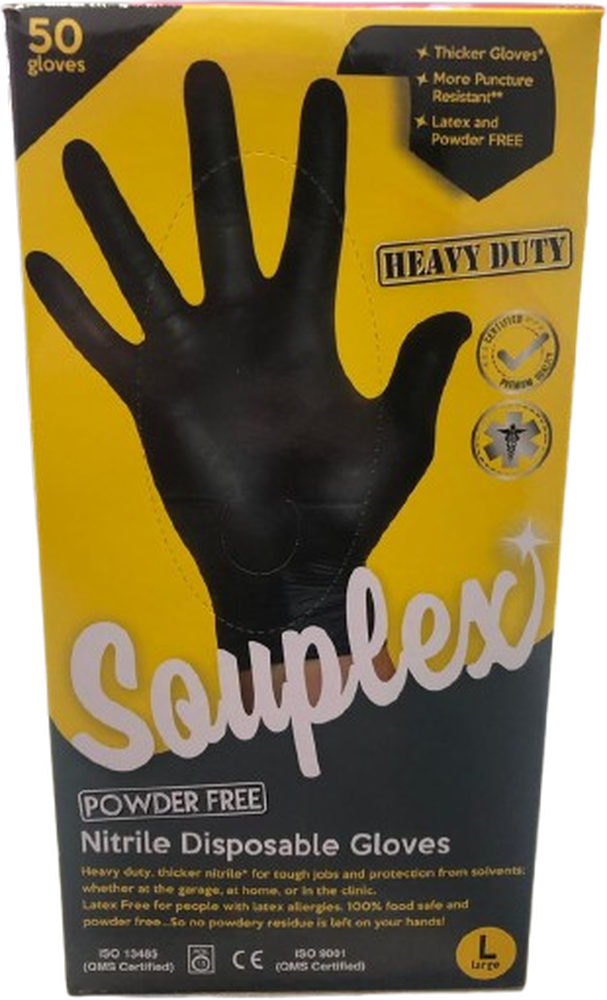 SOUPLEX HEAVY DUTY DISPOSABLE GLOVES LARGE*50 POWDER FREE