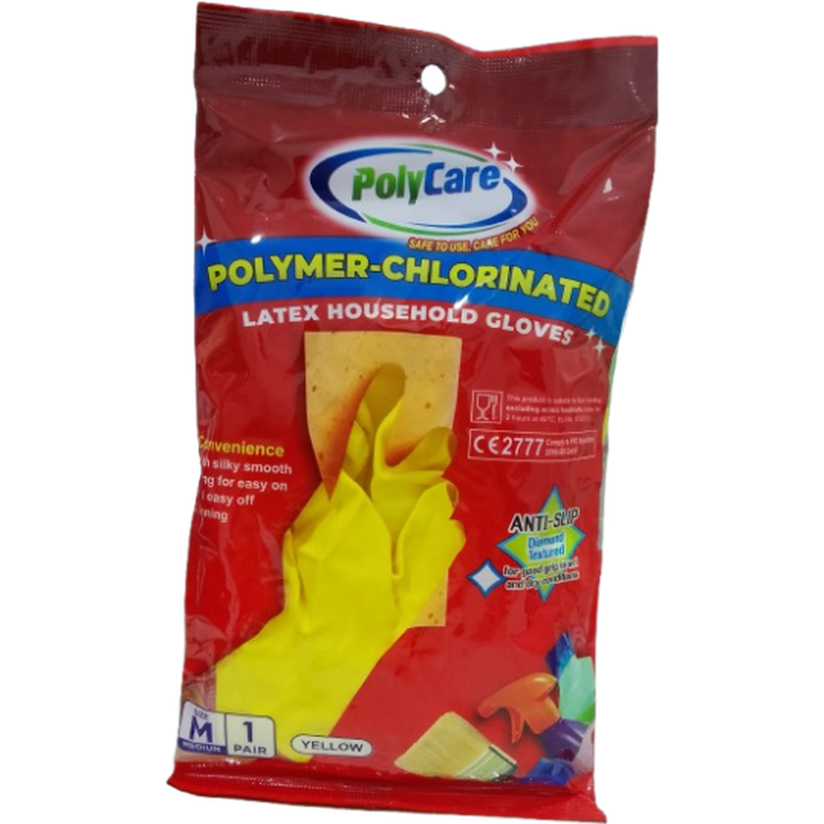 POLYCARE LATEX HOUSEHOLD GLOVES  MEDIUM