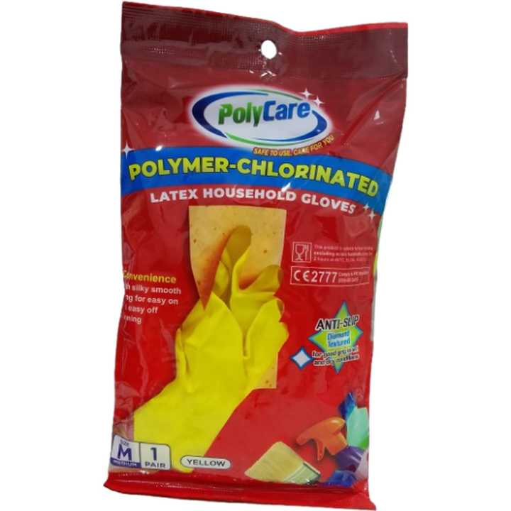 POLYCARE LATEX HOUSEHOLD GLOVES  MEDIUM