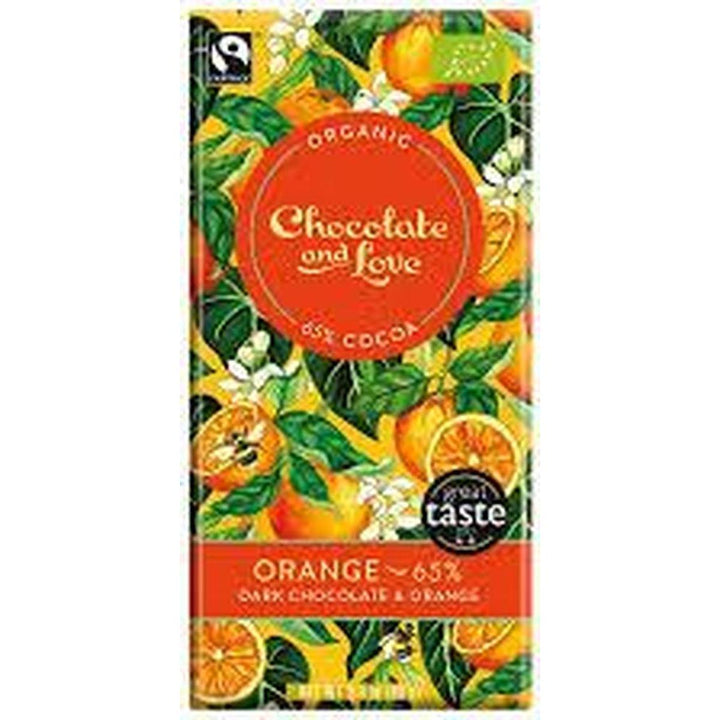 CHOC & LOVE ORGANIC 65% DARK CHOCOLATE 80G ORANGE