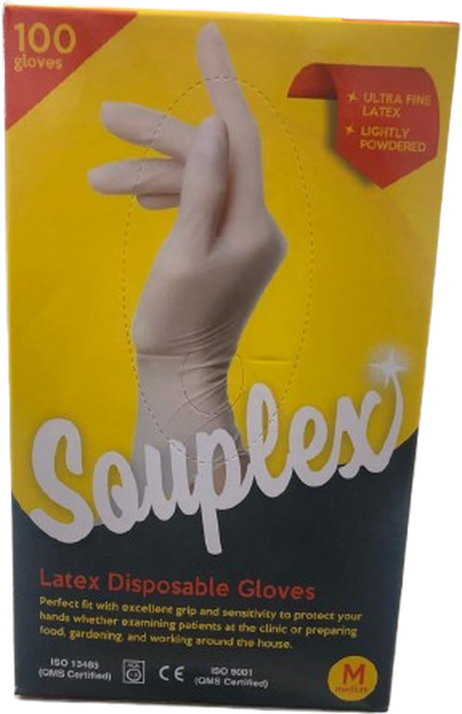 SOUPLEX LATEX DISPOSABLE GLOVES MEDIUM *100